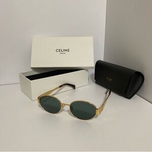 Celine Gold Frame Sunglasses with Dark Green Lenses